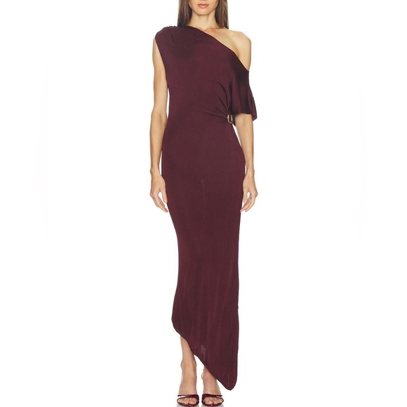 SRG Dresses & Skirts - SRG Mehek Asymmetric Knit Dress in Oxblood